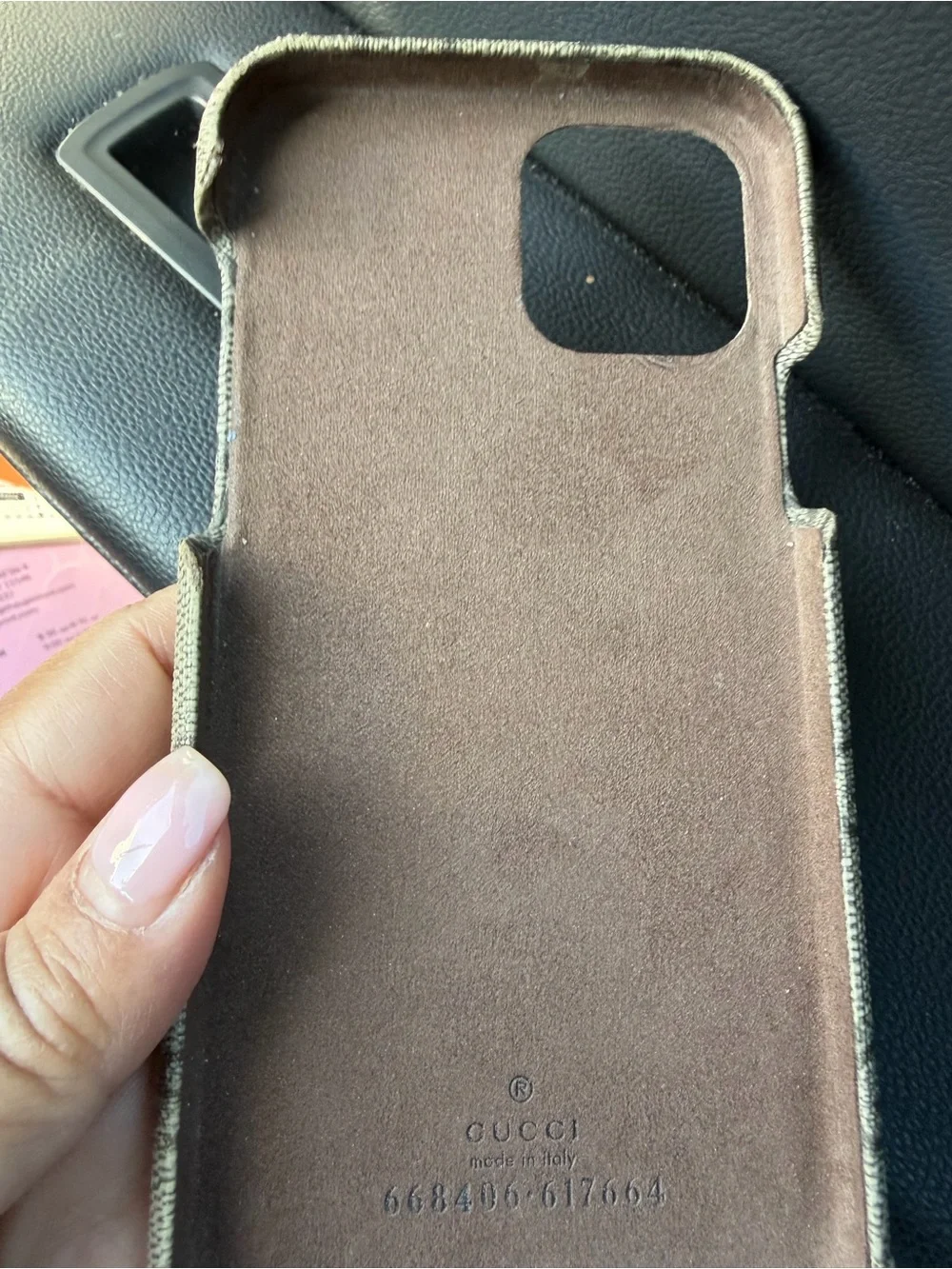 Gucci Beige Monogram Canvas Phone Case with Gold GG Emblem iphone 12/12pro
